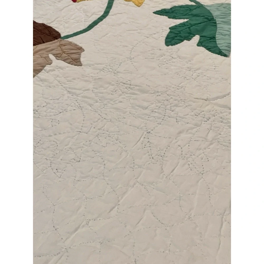 VIBRANT Vintage 40's Autumn Leaves Applique Antique‎ Quilt ~GREAT FALL COLORS!